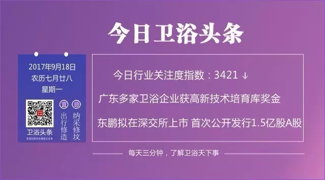 【2017年9月18日】每天三分钟，了解卫浴天下事